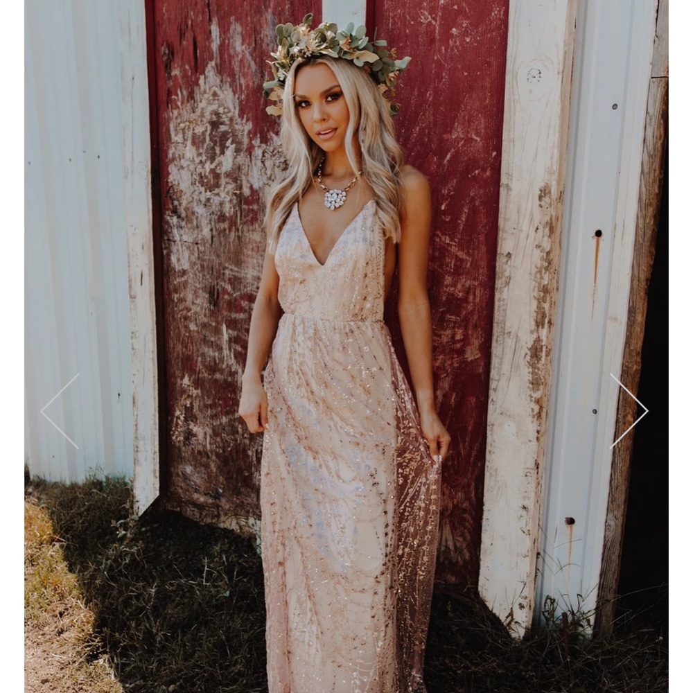 MAXI GOLD SEQUIN DETAILED DRESS NWT